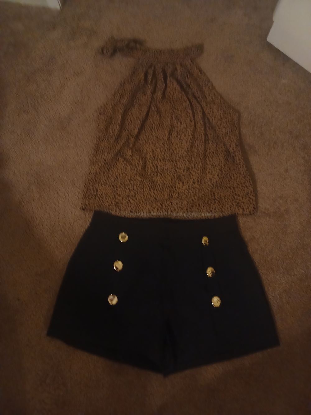 Black High-Waist Button Front Women’s Shorts And Leapord Print Top Brand New